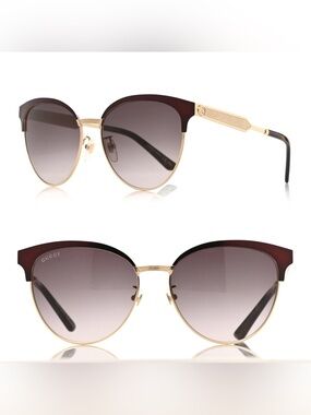 Gucci GG0074S Cat eye sunglasses gold metal frame purple gradient lenses